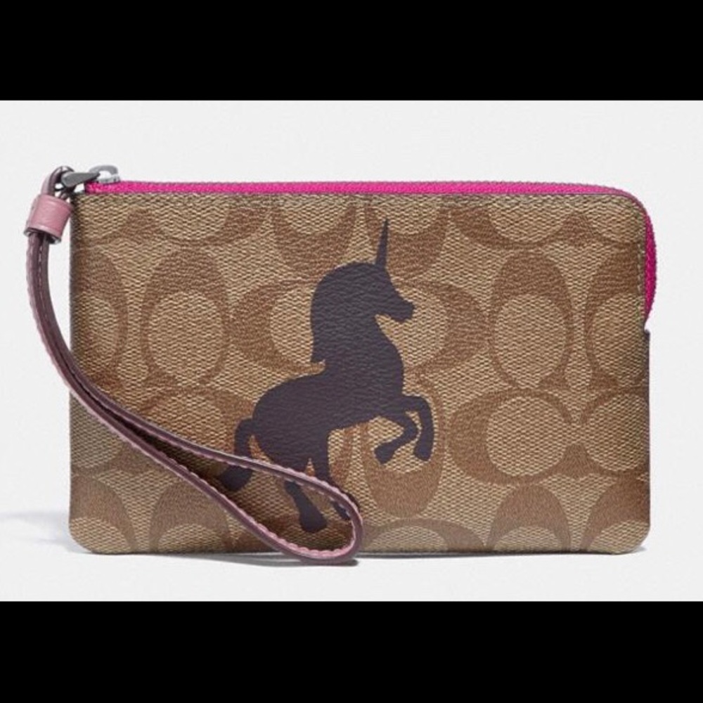 Coach Corner Zip Wristlet in Unicorn Motif - NWT